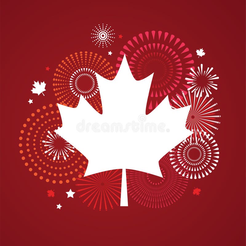 Maple leaf with firework poster for celebrate the national day of Canada. Happy Canada Day card. Canada flag, fireworks royalty free illustration Maple leaf with firework poster for celebrate the national day of Canada. Happy Canada Day card. Canada flag, fireworks royalty free illustration