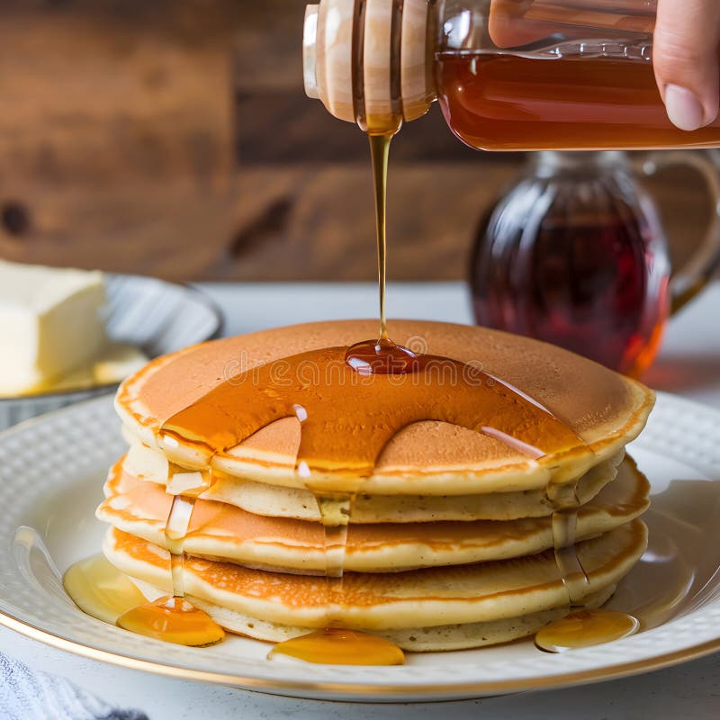 Maple Syrup på en Rustic Wooden-bord med smör för en perfekt frukost-upplevelse vektor illustrationer