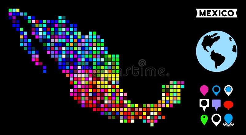Mappa colorata del Messico del pixel illustrazione di stock Mappa colorata del Messico del pixel illustrazione di stock