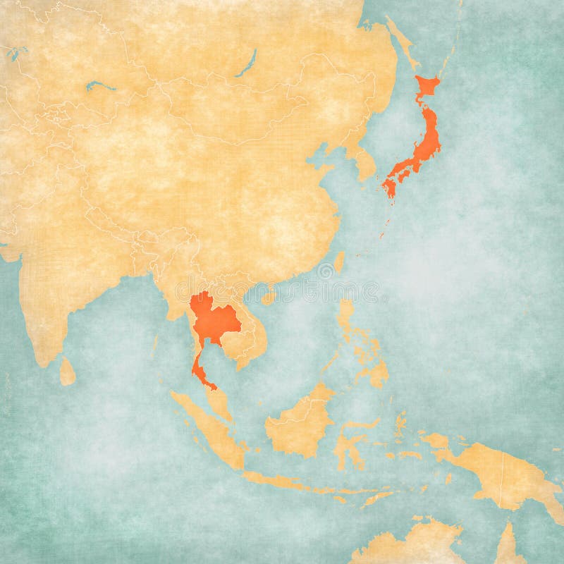 Mappa dell'Asia Orientale - la Tailandia ed il Giappone royalty illustrazione gratis Mappa dell'Asia Orientale - la Tailandia ed il Giappone royalty illustrazione gratis