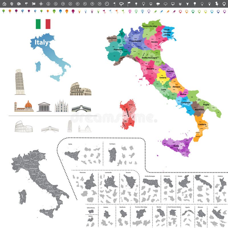 Mappa dell'Italia colorata dalle regioni royalty illustrazione gratis Mappa dell'Italia colorata dalle regioni royalty illustrazione gratis