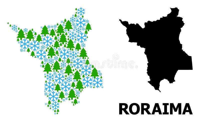 Mappa della composizione del nuovo anno dello stato di roraima con la neve e la foresta pluviale illustrazione vettoriale