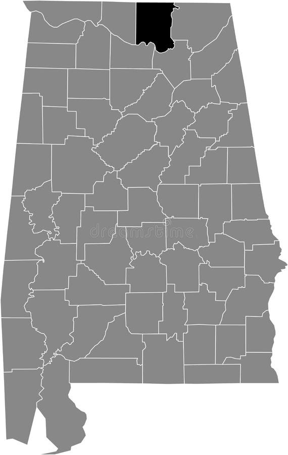 Black highlighted location map of the US Madison county inside gray map of the Federal State of Alabama, USA. Black highlighted location map of the US Madison county inside gray map of the Federal State of Alabama, USA