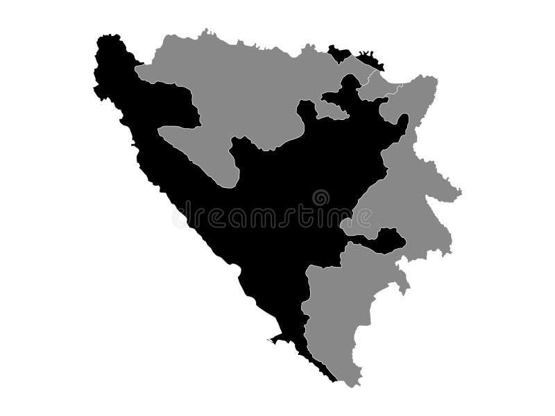 Black Location Map of Bosnian Entity of Federation of Bosnia and Herzegovina FBiH within Grey Map of Bosnia and Herzegovina. Black Location Map of Bosnian Entity of Federation of Bosnia and Herzegovina FBiH within Grey Map of Bosnia and Herzegovina