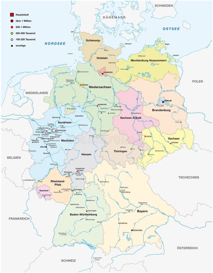 Mappa della Germania con tutte le città oltre cento mila abitanti nella lingua tedesca royalty illustrazione gratis Mappa della Germania con tutte le città oltre cento mila abitanti nella lingua tedesca royalty illustrazione gratis