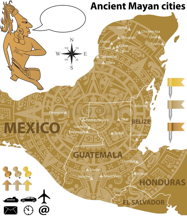 Mappa delle città maya con il calendario antico royalty illustrazione gratis Mappa delle città maya con il calendario antico royalty illustrazione gratis