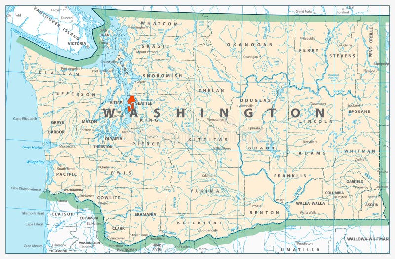Mappa dettagliata dello Stato del Washington