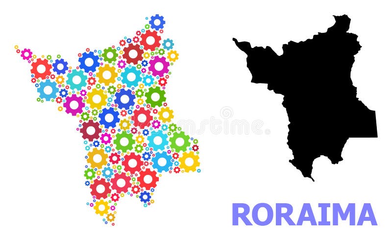 Mappa di collage dello stato di roraima con ingranaggi colorati illustrazione vettoriale
