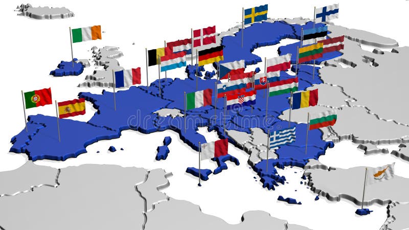 Mappa di Europa in blu con le bandiere royalty illustrazione gratis Mappa di Europa in blu con le bandiere royalty illustrazione gratis