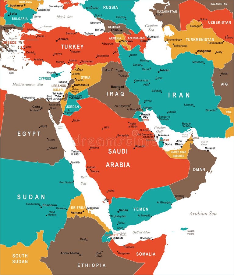 Mappa Di Medio Oriente - Illustrazione Di Vettore ... Mappa Di Medio Oriente - Illustrazione Di Vettore ...