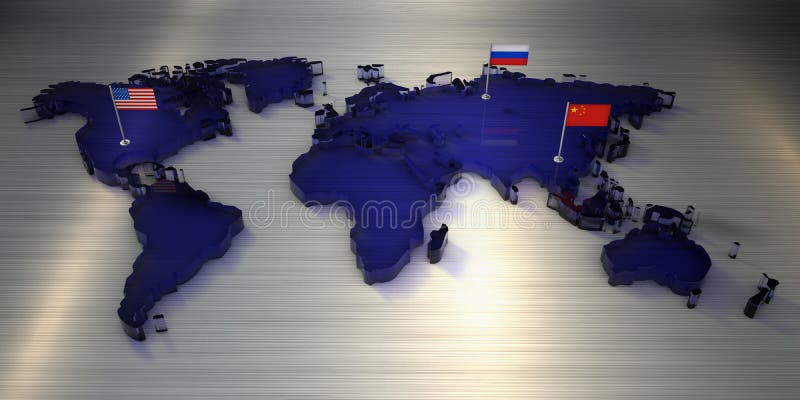 mappa di mondo della rappresentazione 3d fatta di vetro con le bandiere dell'America, della Cina e della Russia illustrazione di stock mappa di mondo della rappresentazione 3d fatta di vetro con le bandiere dell'America, della Cina e della Russia illustrazione di stock