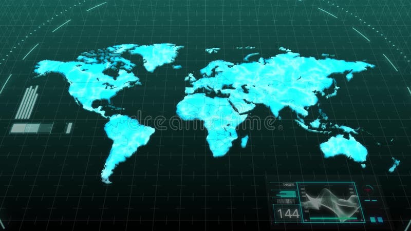 Mappa di mondo di animazione che mostra i continenti importanti dell'America Africa tra l'Asia e l'Europa Australia nella tecnolo