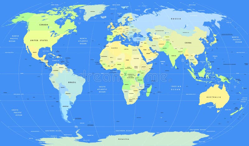 Mappa di mondo politica di vettore dettagliato illustrazione vettoriale Mappa di mondo politica di vettore dettagliato illustrazione vettoriale