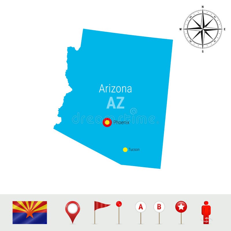 Mappa di vettore dell'Arizona isolata su fondo bianco Alta siluetta dettagliata dello stato dell'Arizona Bandiera ufficiale dell' illustrazione di stock Mappa di vettore dell'Arizona isolata su fondo bianco Alta siluetta dettagliata dello stato dell'Arizona Bandiera ufficiale dell' illustrazione di stock