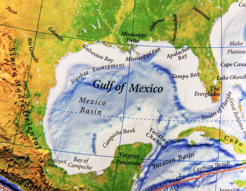 Mappa geografica del golfo del Messico nel paese del Messico