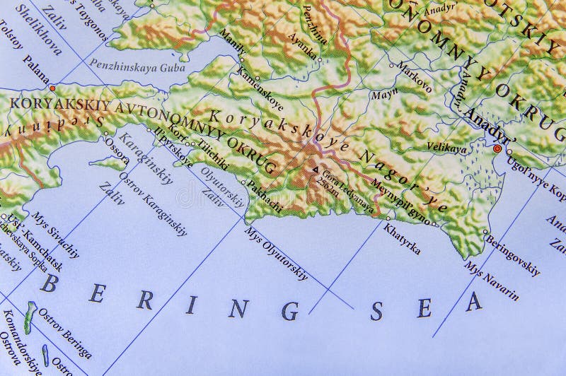 Mappa geografica del mare di Bering dell'europeo