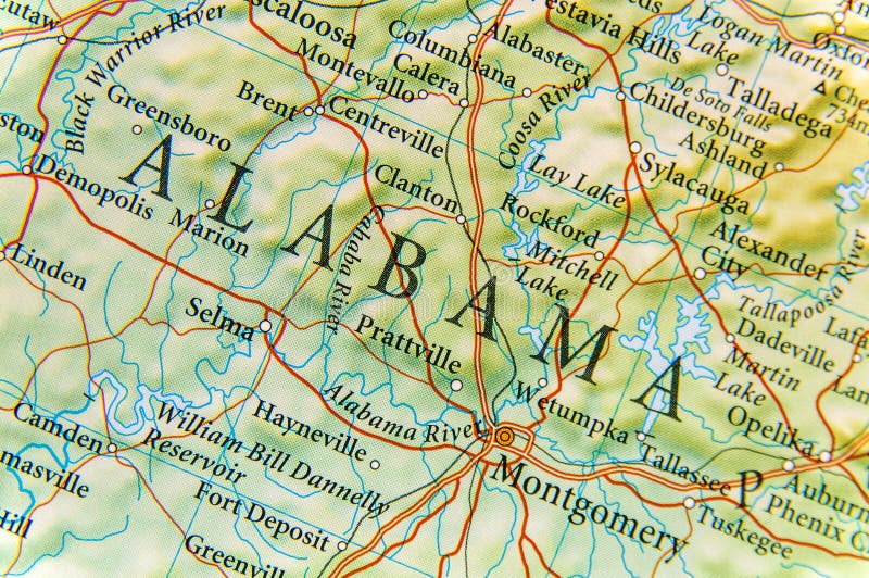 Mappa geografica della fine dell'Alabama