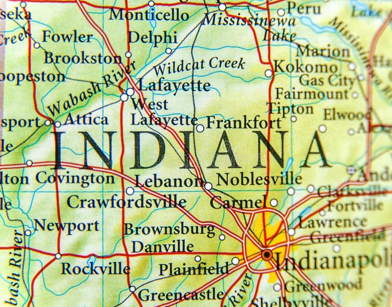Mappa geografica della fine dell'Indiana