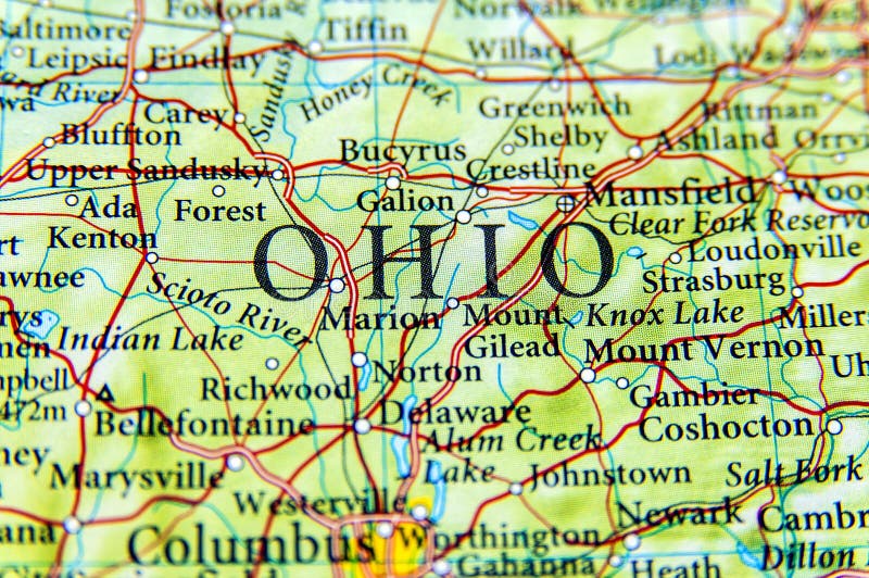 Mappa geografica della fine dell'Ohio
