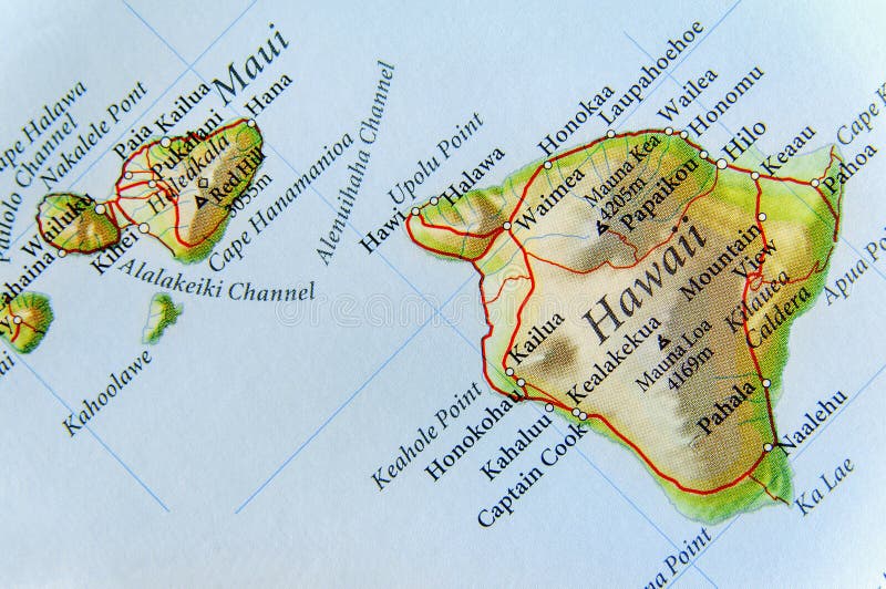 Mappa geografica dello stato USA Hawai e delle città importanti