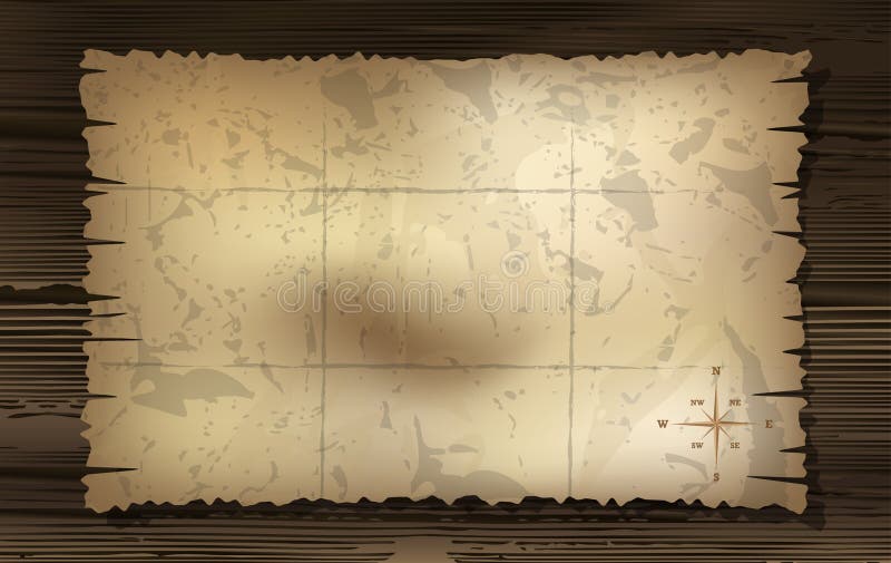 Mappa invecchiata del tesoro con il fondo della bussola illustrazione di stock Mappa invecchiata del tesoro con il fondo della bussola illustrazione di stock