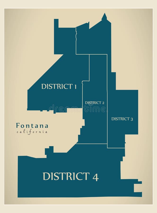 Mappa moderna della città - città di Fontana California di U.S.A. con i distretti ed i titoli royalty illustrazione gratis Mappa moderna della città - città di Fontana California di U.S.A. con i distretti ed i titoli royalty illustrazione gratis