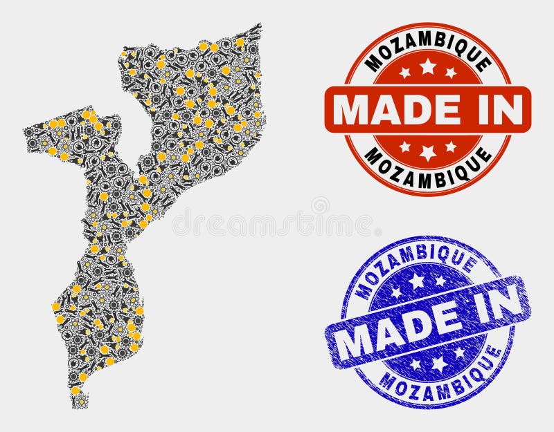 Mappa mozambicana degli articoli di settore realizzati con sigillo a grappolo royalty illustrazione gratis