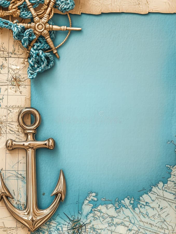 Mappa nautica e ancoraggio con spazio blu per testi personalizzati e temi marittimi. immagini stock libere da diritti