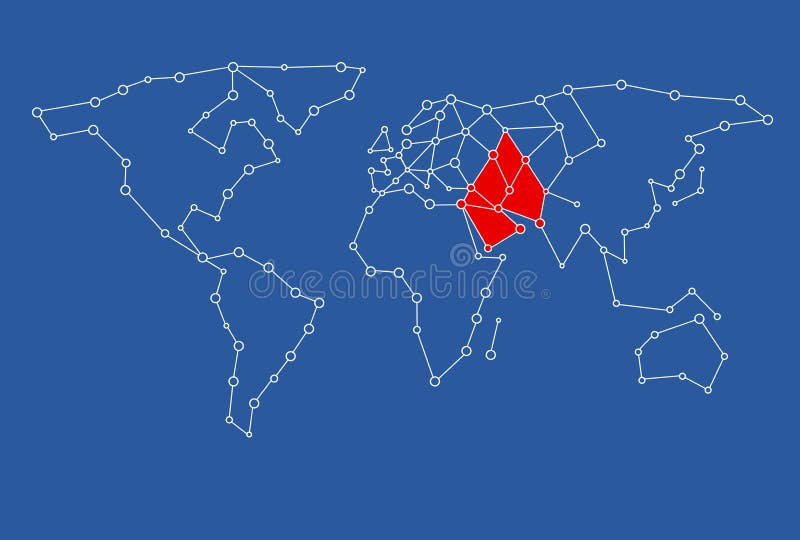 mappa per uso di progettazione grafica con il Medio Oriente colorato nel rosso