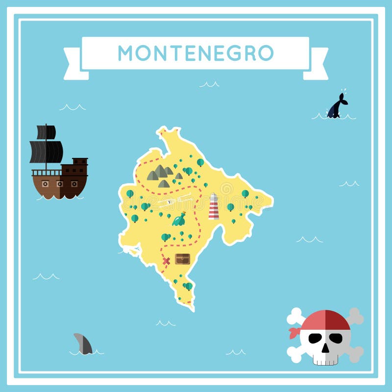 Mappa piana del tesoro del Montenegro illustrazione vettoriale Mappa piana del tesoro del Montenegro illustrazione vettoriale