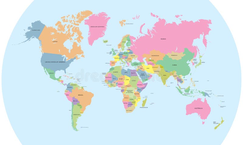 Mappa politica colorata del vettore del mondo illustrazione vettoriale