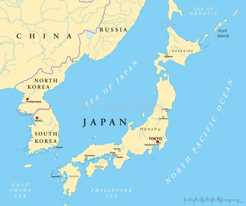 Mappa politica del Giappone, della Corea del Nord e della Corea del Sud illustrazione vettoriale