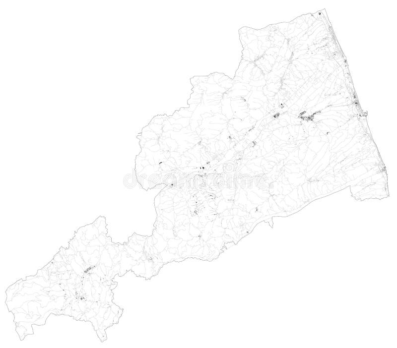 Mappa satellitare della provincia di Fermo, città e strade, edifici e strade di raccordo delle zone circostanti Regione Marche, I royalty illustrazione gratis Mappa satellitare della provincia di Fermo, città e strade, edifici e strade di raccordo delle zone circostanti Regione Marche, I royalty illustrazione gratis