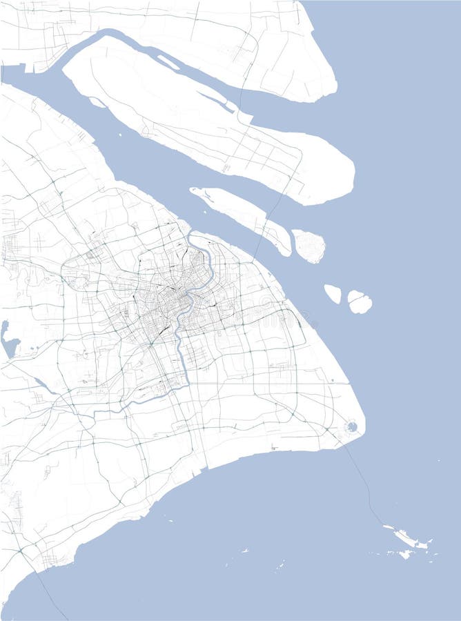 Mappa satellitare di Shanghai e delle zone circostanti, Repubblica popolare cinese Strade cartografiche, strade ad anello e autos illustrazione di stock Mappa satellitare di Shanghai e delle zone circostanti, Repubblica popolare cinese Strade cartografiche, strade ad anello e autos illustrazione di stock