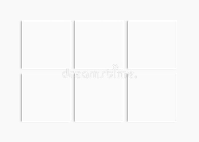 Maqueta 1 1 cuadrado. conjunto de seis marcos cuadrados blancos finos. moderno y limpio minimalista luminoso conjunto de paredes d stock de ilustración