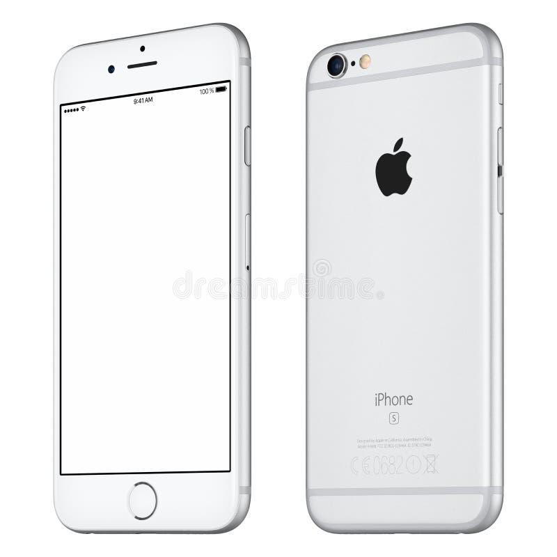 Maqueta de plata del iPhone 6S de Apple levemente a la derecha girada imagen de archivo libre de regalías Maqueta de plata del iPhone 6S de Apple levemente a la derecha girada imagen de archivo libre de regalías