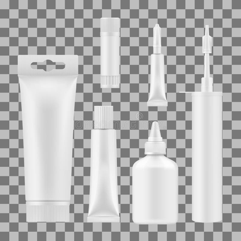 Maquetas del paquete del pegamento con el tubo, la botella y el palillo libre illustration Maquetas del paquete del pegamento con el tubo, la botella y el palillo libre illustration