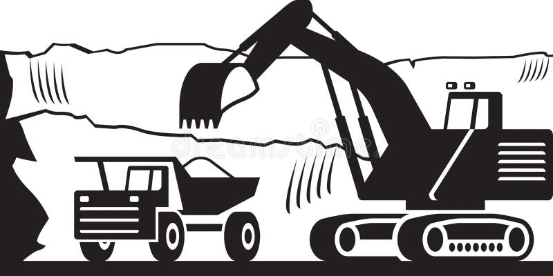 Maquinaria de mineração pesada no poço aberto ilustração stock Maquinaria de mineração pesada no poço aberto ilustração stock