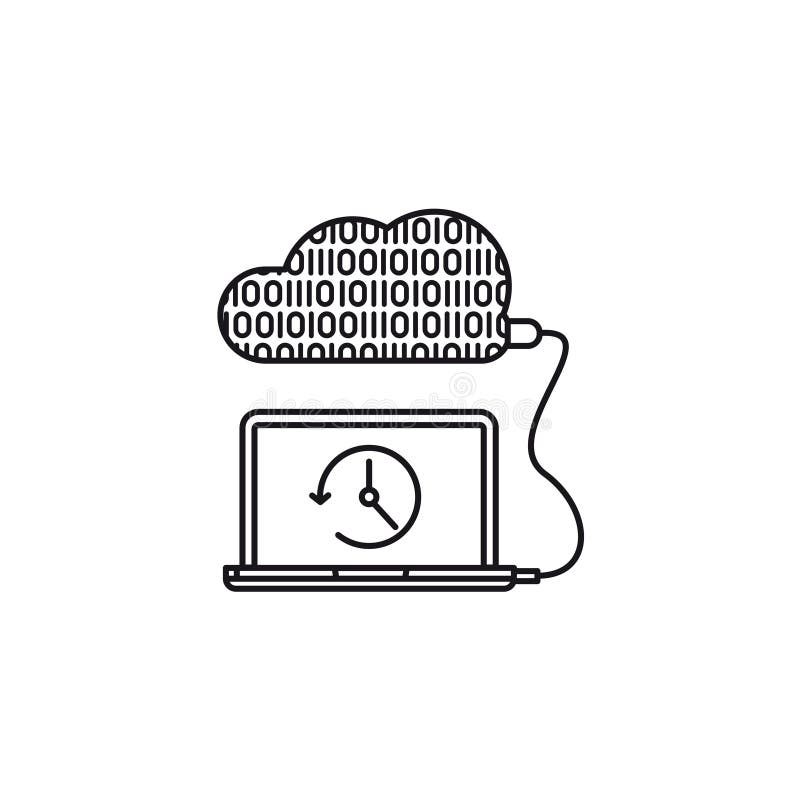 Cloud backup from laptop computer vector line icon. Data safety symbol vector illustration.