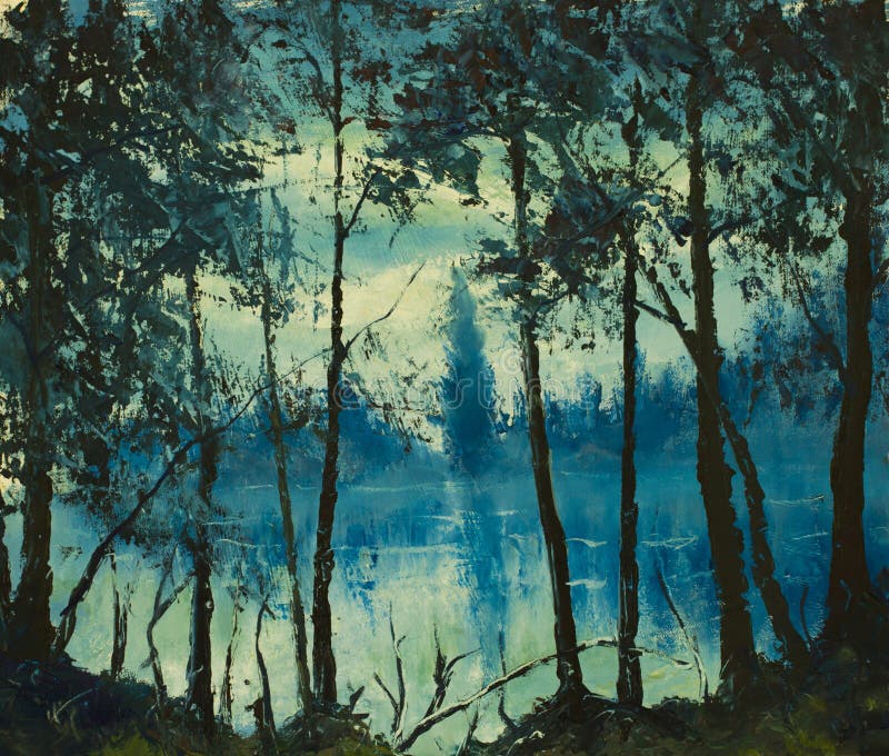 Mar bonito da noite da pintura a óleo original Madeira mágica impressionism ilustração do vetor Mar bonito da noite da pintura a óleo original Madeira mágica impressionism ilustração do vetor