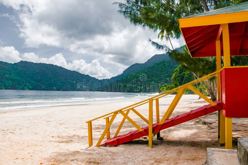 Maracas beach trinidad and tobago lifeguard cabin side view empty beach royalty free stock photography Maracas beach trinidad and tobago lifeguard cabin side view empty beach royalty free stock photography
