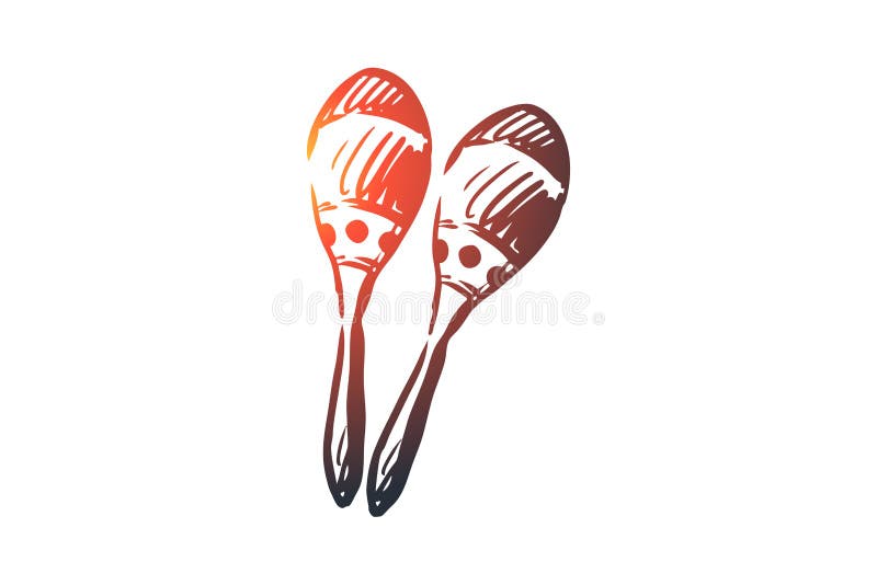 Maracas, música, latino, instrumento, conceito mexicano Vetor isolado tirado mão ilustração stock Maracas, música, latino, instrumento, conceito mexicano Vetor isolado tirado mão ilustração stock
