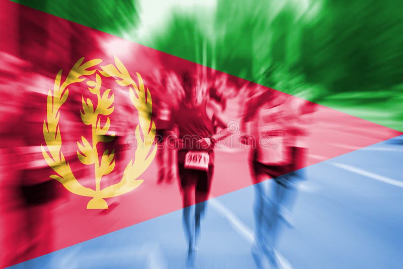 Marathon runner motion blur with blending Eritrea flag stock photography