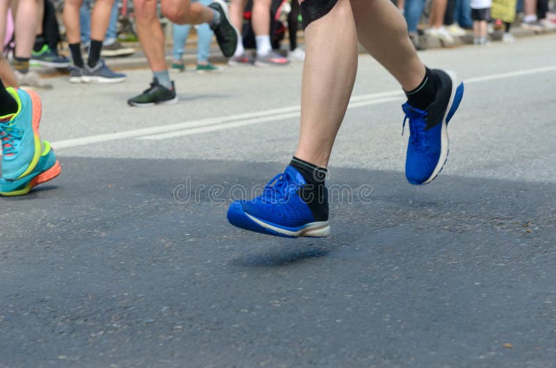 Marathon Running Race, Many Runners Feet on Road Racing, Sport ...