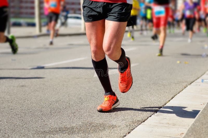 Marathon Running Race, People Feet on Road, Sport Concept Stock Image ...