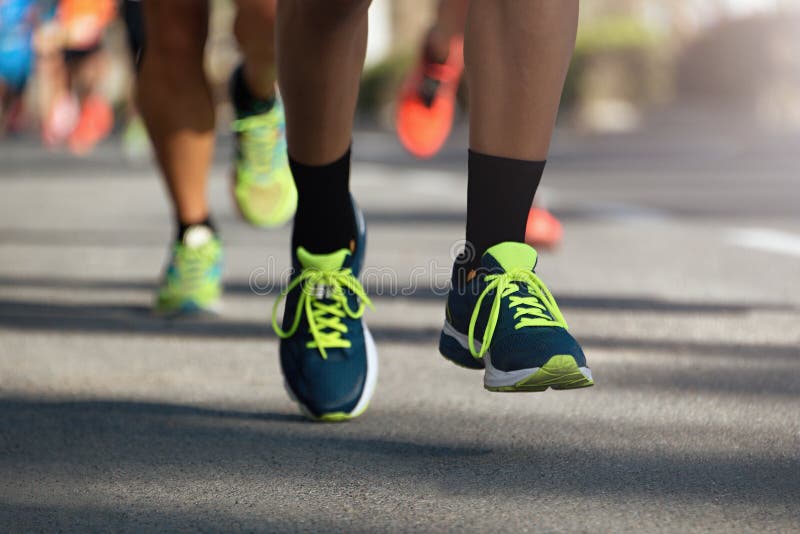 Marathon Running Race, Runners Feet on Road Stock Image Image of
