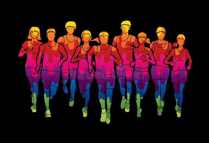 Marathonagenten, Groep die mensen, Mannen en vrouwen het lopen lopen stock illustratie Marathonagenten, Groep die mensen, Mannen en vrouwen het lopen lopen stock illustratie