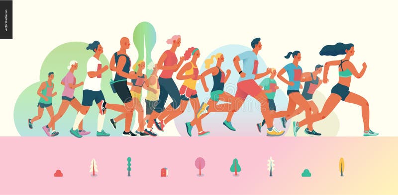 Maratonloppgrupp royaltyfri illustrationer Maratonloppgrupp royaltyfri illustrationer