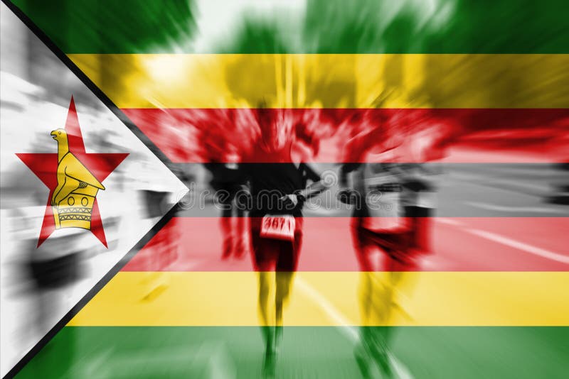 Maratońskiego biegacza ruchu plama z mieszać Zimbabwe flaga zdjęcia royalty free