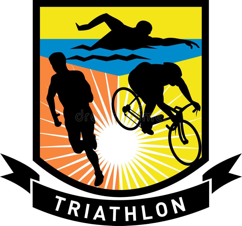 Maratón de la corrida de la bici de la nadada del Triathlon stock de ilustración Maratón de la corrida de la bici de la nadada del Triathlon stock de ilustración